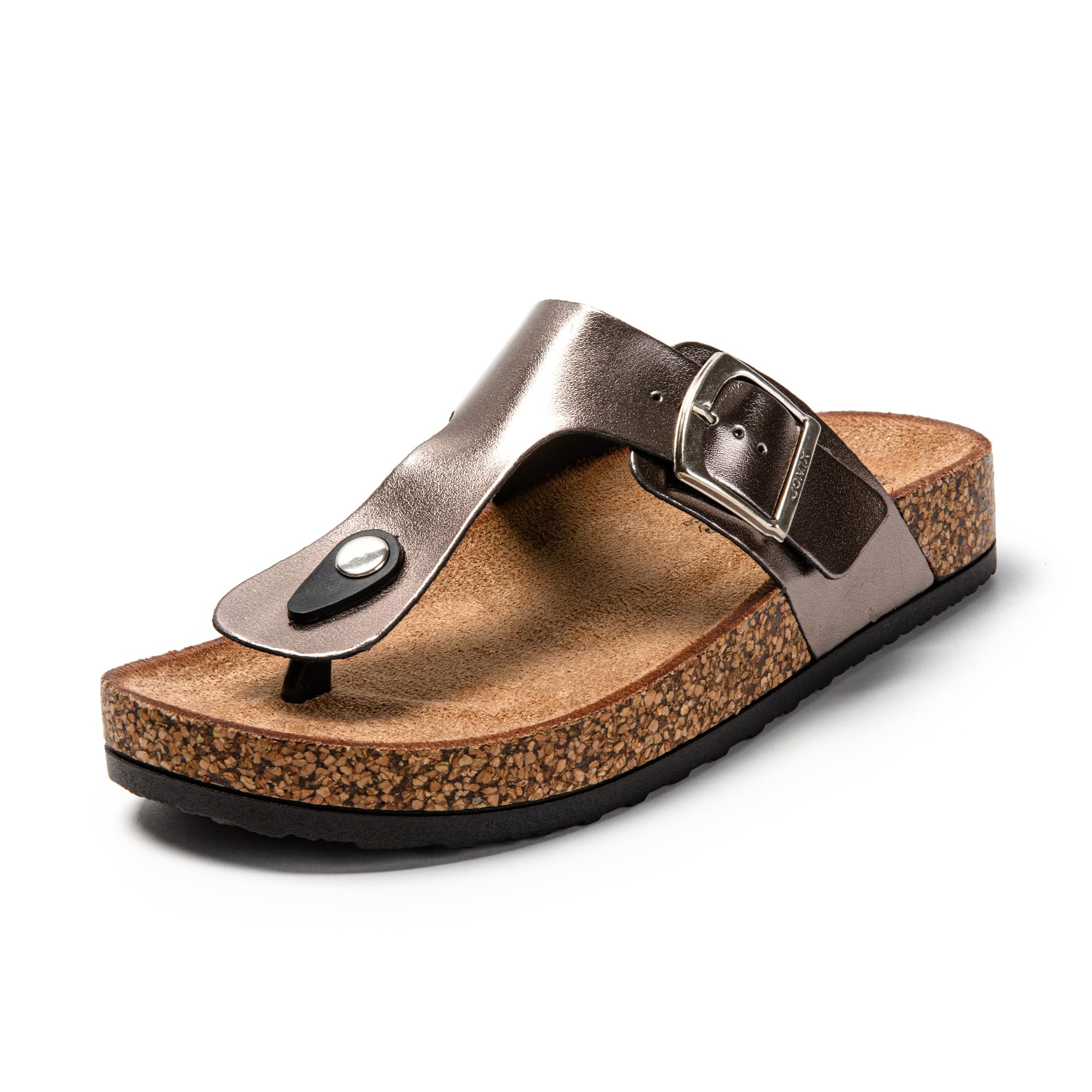 JOMIX Sommer Sandalen Damen Leder Zehentrenner Flip Flops Elegant Flache Strandschuhe Weiche Kork Fußbett
