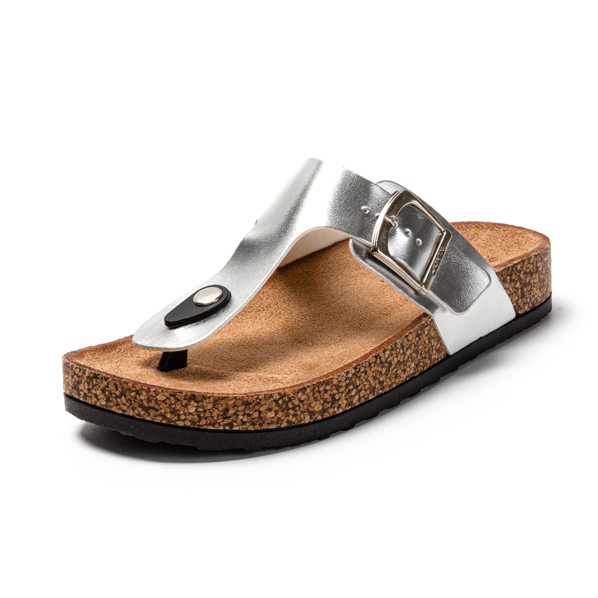 JOMIX Sommer Sandalen Damen Leder Zehentrenner Flip Flops Elegant Flache Strandschuhe Weiche Kork Fußbett