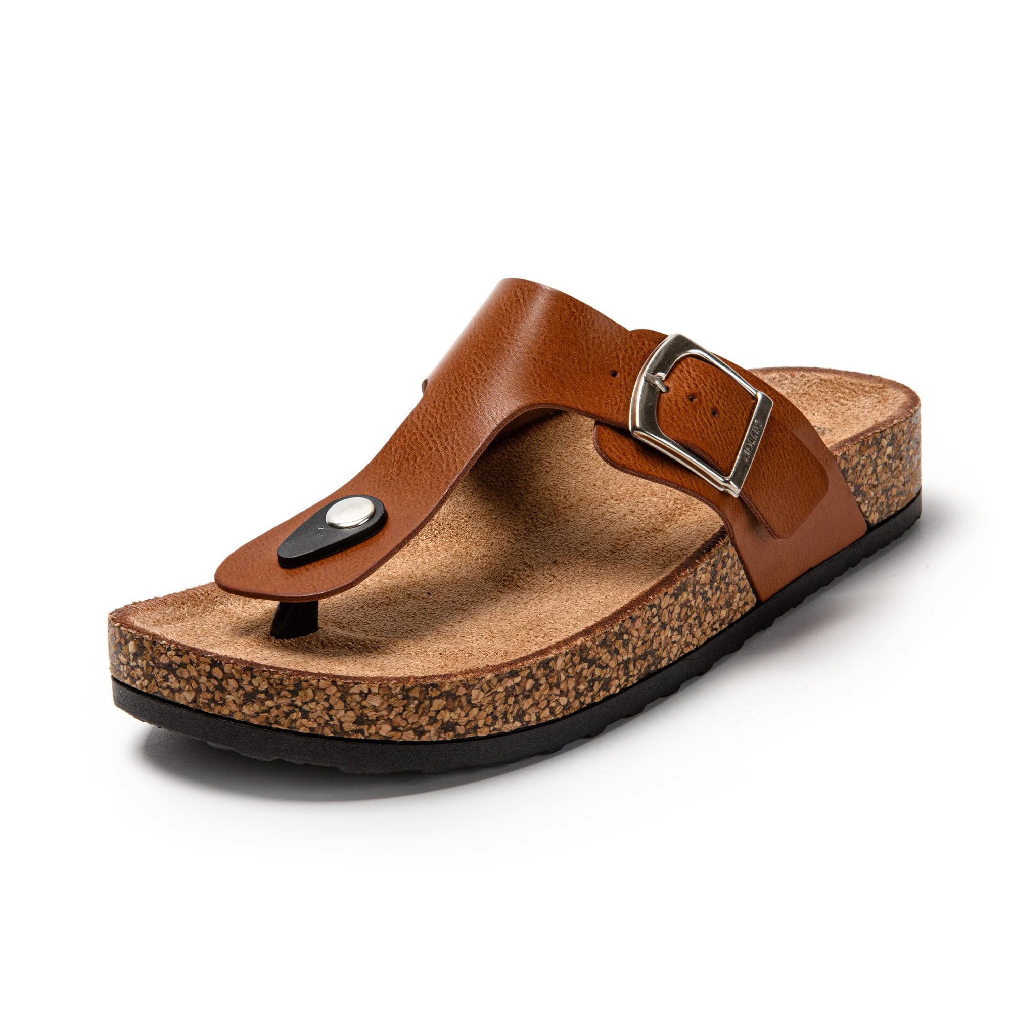 JOMIX Sommer Sandalen Damen Leder Zehentrenner Flip Flops Elegant Flache Strandschuhe Weiche Kork Fußbett