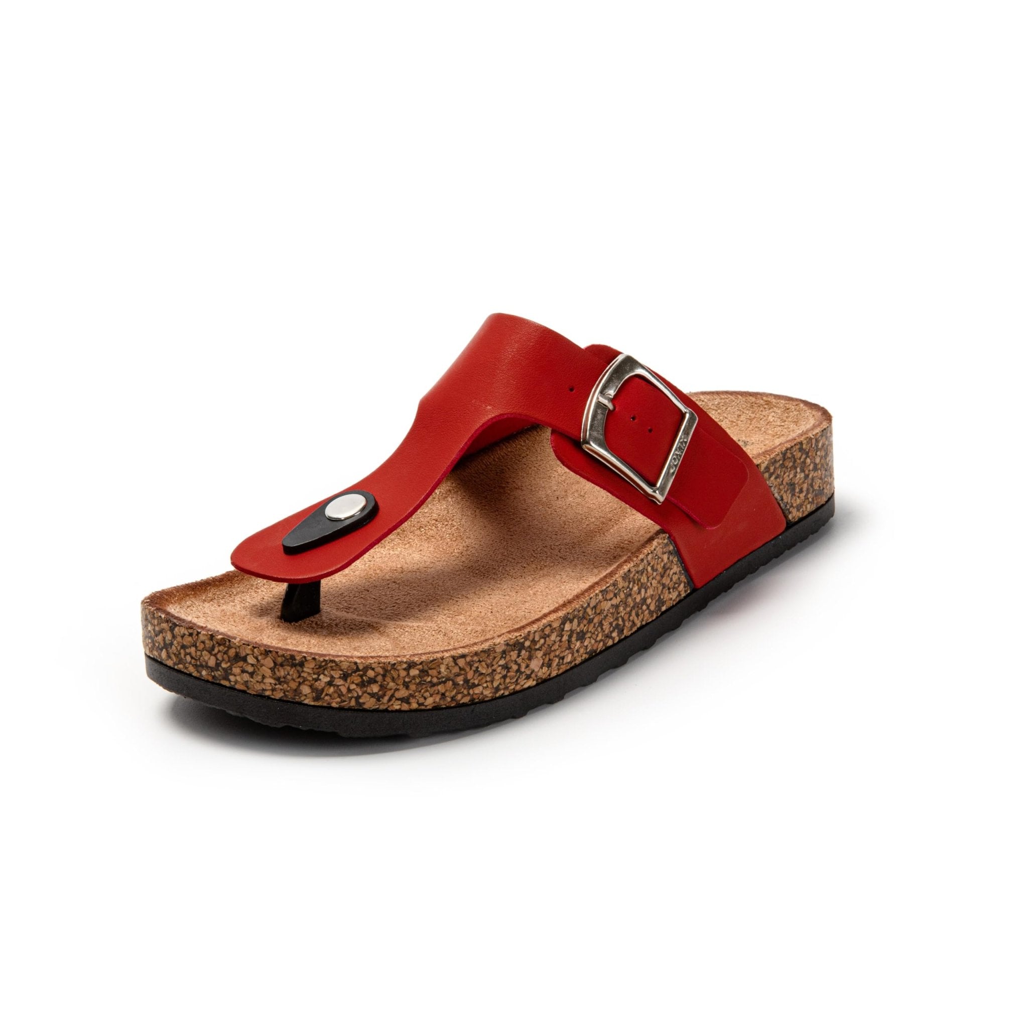 JOMIX Sommer Sandalen Damen Leder Zehentrenner Flip Flops Elegant Flache Strandschuhe Weiche Kork Fußbett