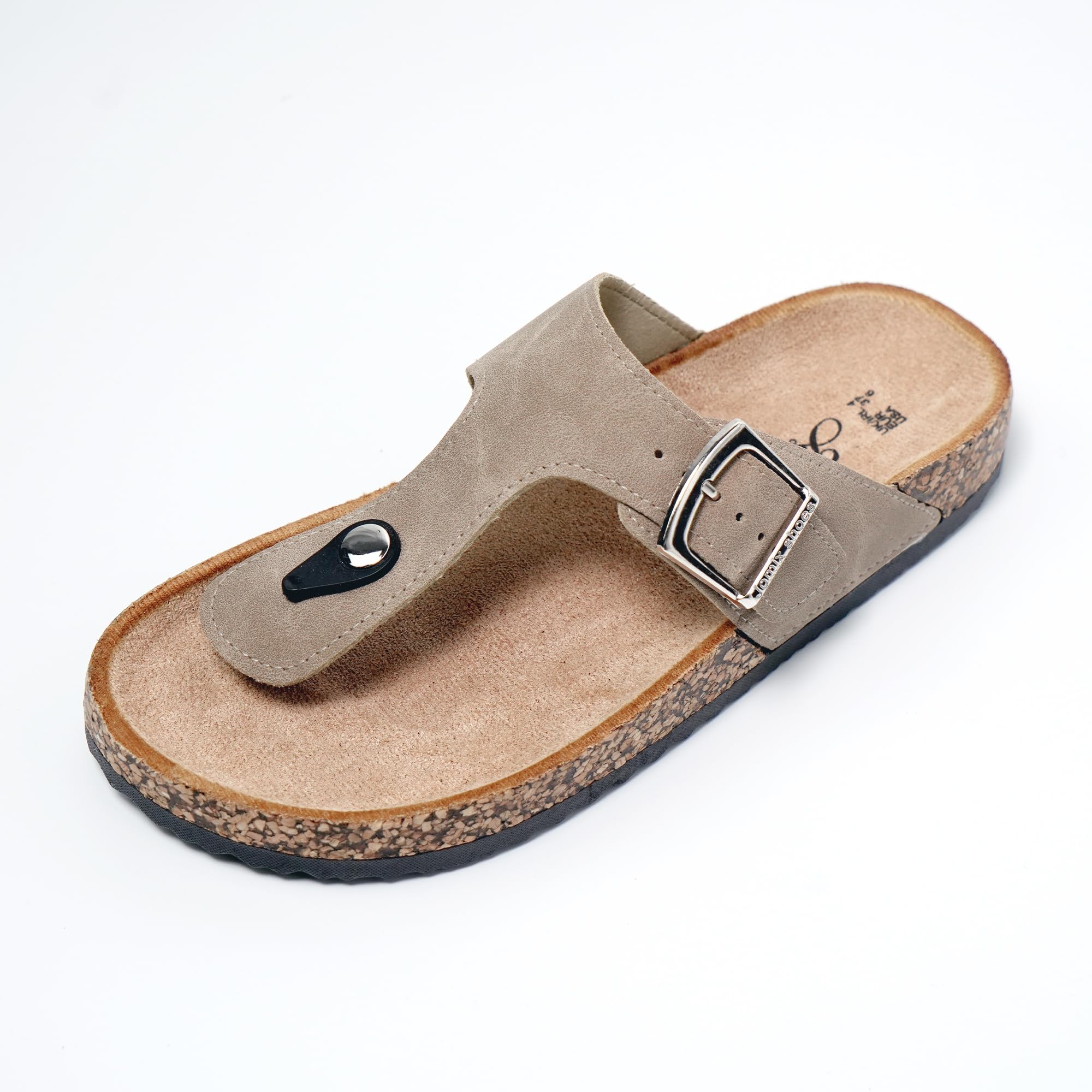 JOMIX Sommer Sandalen Damen Leder Zehentrenner Flip Flops Elegant Flache Strandschuhe Weiche Kork Fußbett
