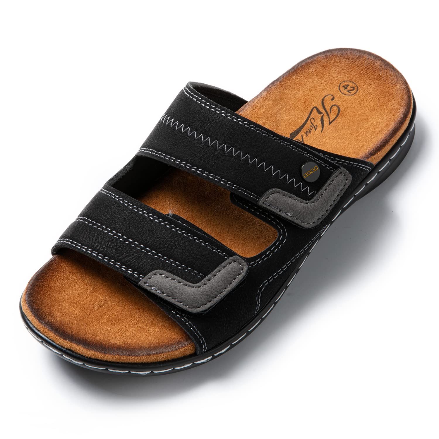 Jomix Sommer Sandalen Herren Weiche Kunstleder Pantoletten Herren Klettverschluss Latschen Rutschfeste Gummisohle Meer Strand Outdoor
