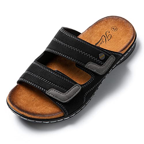 Jomix Sommer Sandalen Herren Weiche Kunstleder Pantoletten Herren Klettverschluss Latschen Rutschfeste Gummisohle Meer Strand Outdoor