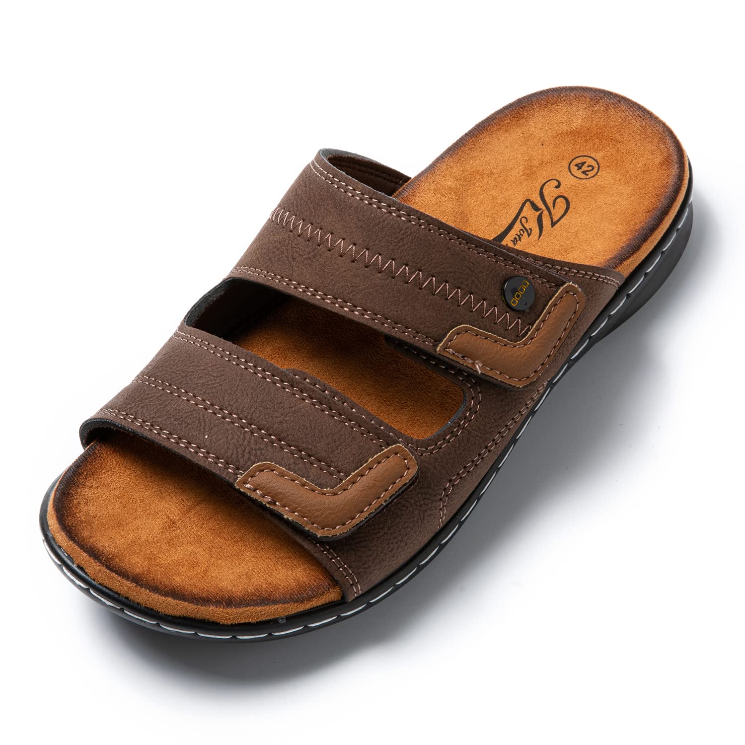 Jomix Sommer Sandalen Herren Weiche Kunstleder Pantoletten Herren Klettverschluss Latschen Rutschfeste Gummisohle Meer Strand Outdoor