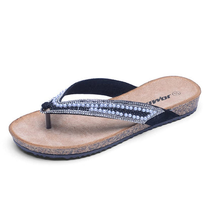 JOMIX Sommer Sandalen Keilabsatz Flip Flops Damen Elegant Zehentrenner Damen Glitzer Strasssteine Sandaletten Weiche Fußbett Pool Meer Strand Outdoor