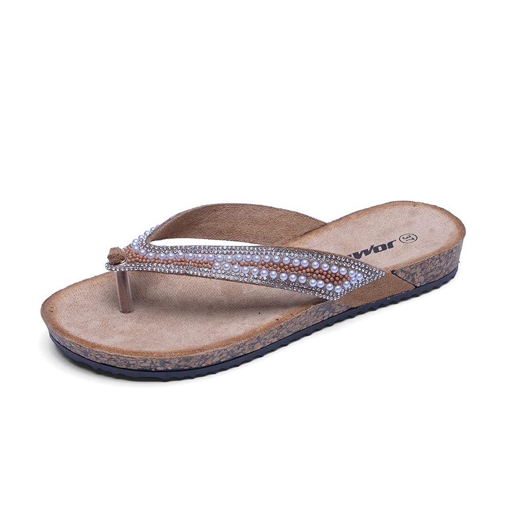 JOMIX Sommer Sandalen Keilabsatz Flip Flops Damen Elegant Zehentrenner Damen Glitzer Strasssteine Sandaletten Weiche Fußbett Pool Meer Strand Outdoor