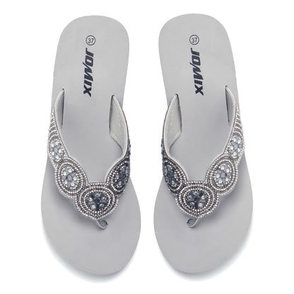 JOMIX Sommer Sandalen Keilabsatz Flip Flops Damen Elegant Zehentrenner Damen Glitzer Strasssteine Sandaletten Weiche Fußbett Pool Meer Strand Outdoor