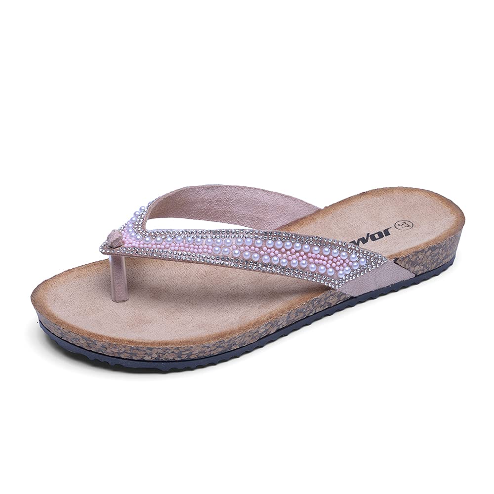 JOMIX Sommer Sandalen Keilabsatz Flip Flops Damen Elegant Zehentrenner Damen Glitzer Strasssteine Sandaletten Weiche Fußbett Pool Meer Strand Outdoor