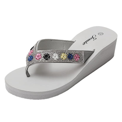 JOMIX Sommer Sandalen Keilabsatz Flip Flops Damen Elegant Zehentrenner Damen Glitzer Strasssteine Sandaletten Weiche Fußbett Pool Meer Strand Outdoor