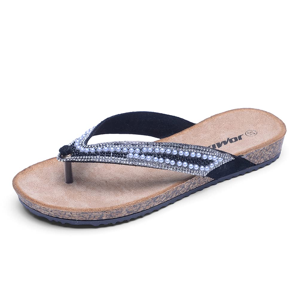 JOMIX Sommer Sandalen Keilabsatz Flip Flops Damen Elegant Zehentrenner Damen Glitzer Strasssteine Sandaletten Weiche Fußbett Pool Meer Strand Outdoor