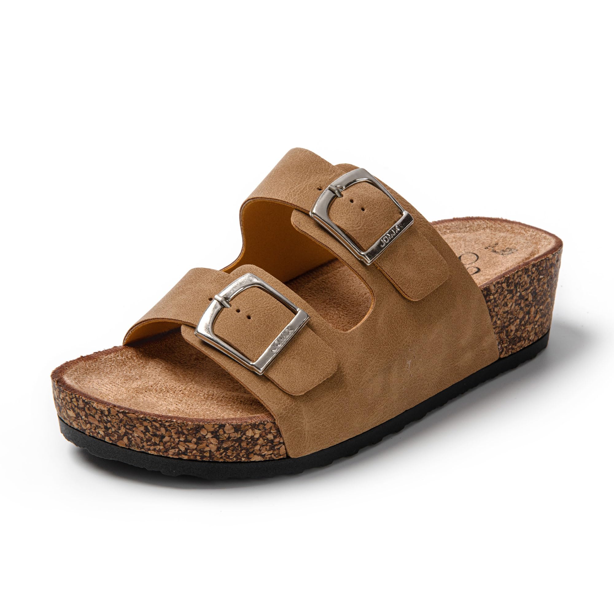 JOMIX Sommer Sandaletten Damen Pantoletten Leder Keilabsatz Sandalen Bequeme Kork Fußbett Meer Pool Strand Outdoor