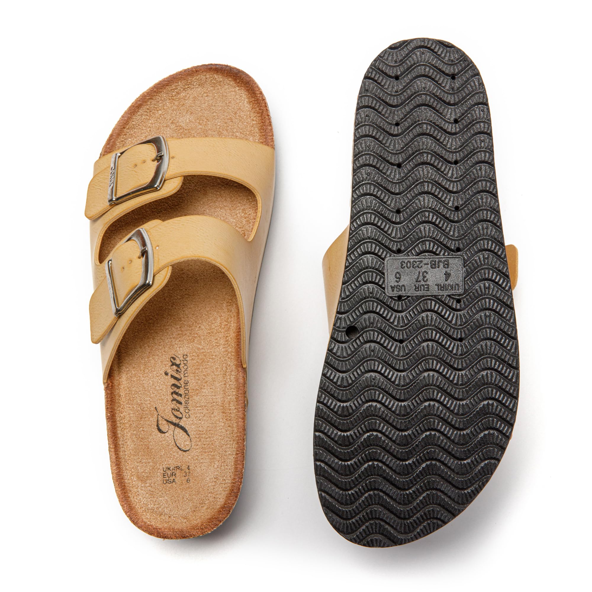 JOMIX Sommer Sandaletten Damen Pantoletten Leder Keilabsatz Sandalen Bequeme Kork Fußbett Meer Pool Strand Outdoor
