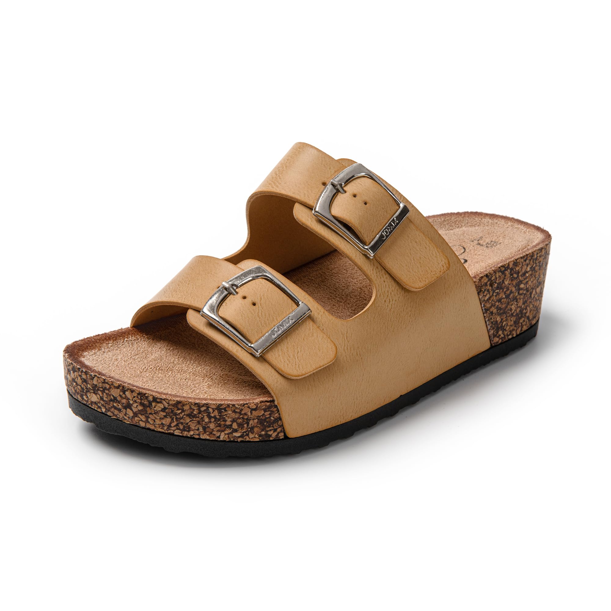 JOMIX Sommer Sandaletten Damen Pantoletten Leder Keilabsatz Sandalen Bequeme Kork Fußbett Meer Pool Strand Outdoor