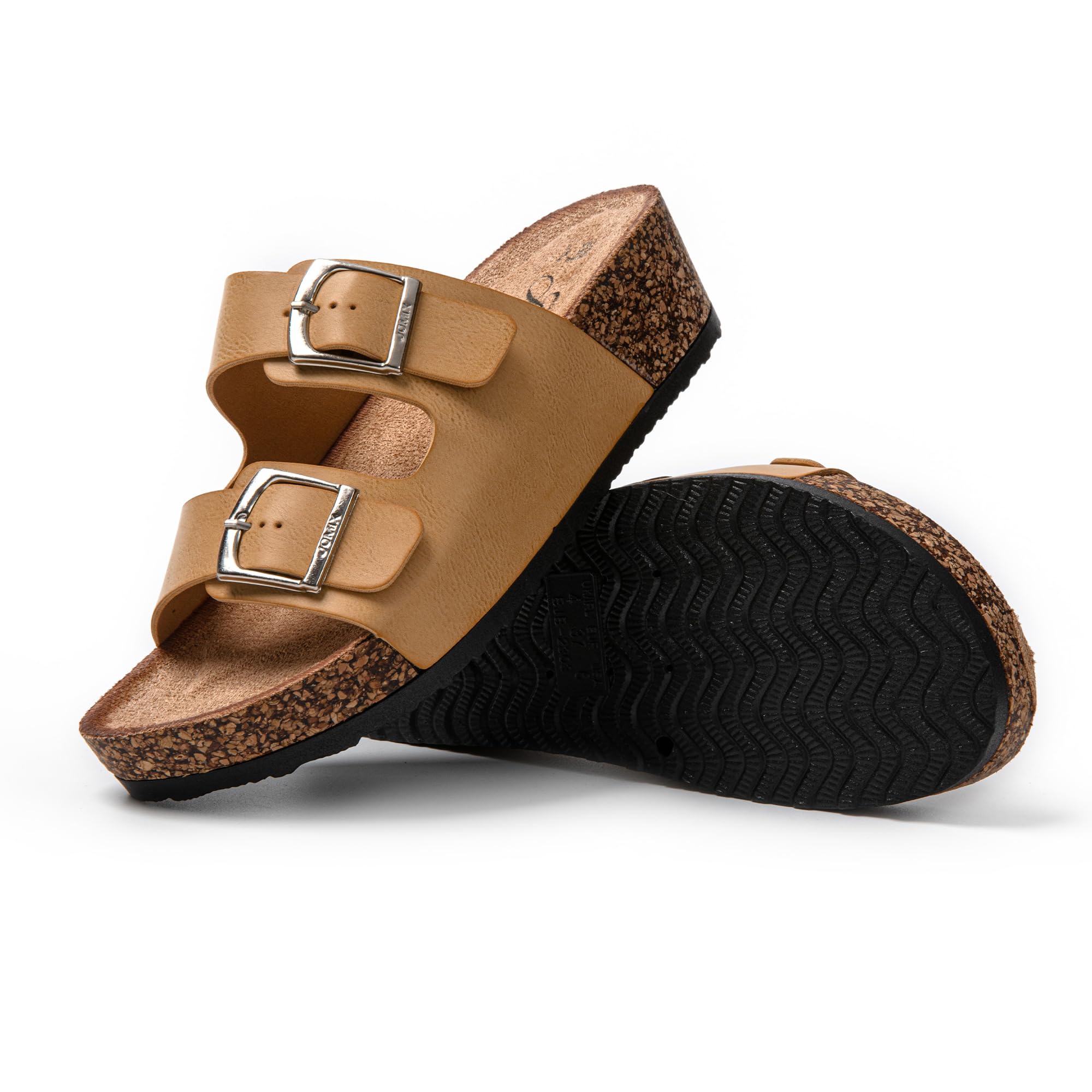 JOMIX Sommer Sandaletten Damen Pantoletten Leder Keilabsatz Sandalen Bequeme Kork Fußbett Meer Pool Strand Outdoor