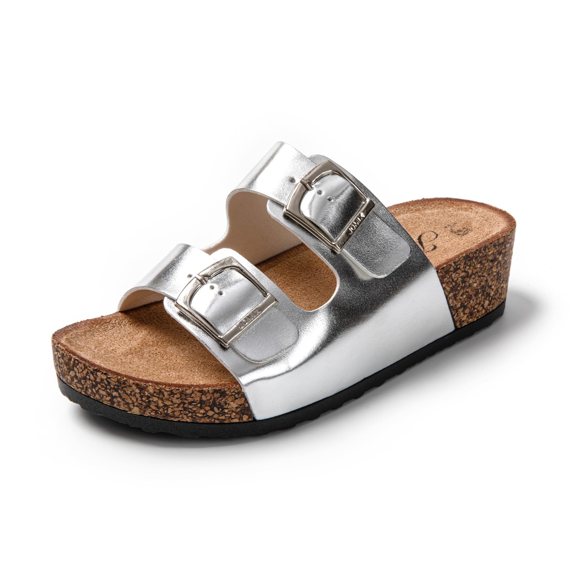 JOMIX Sommer Sandaletten Damen Pantoletten Leder Keilabsatz Sandalen Bequeme Kork Fußbett Meer Pool Strand Outdoor