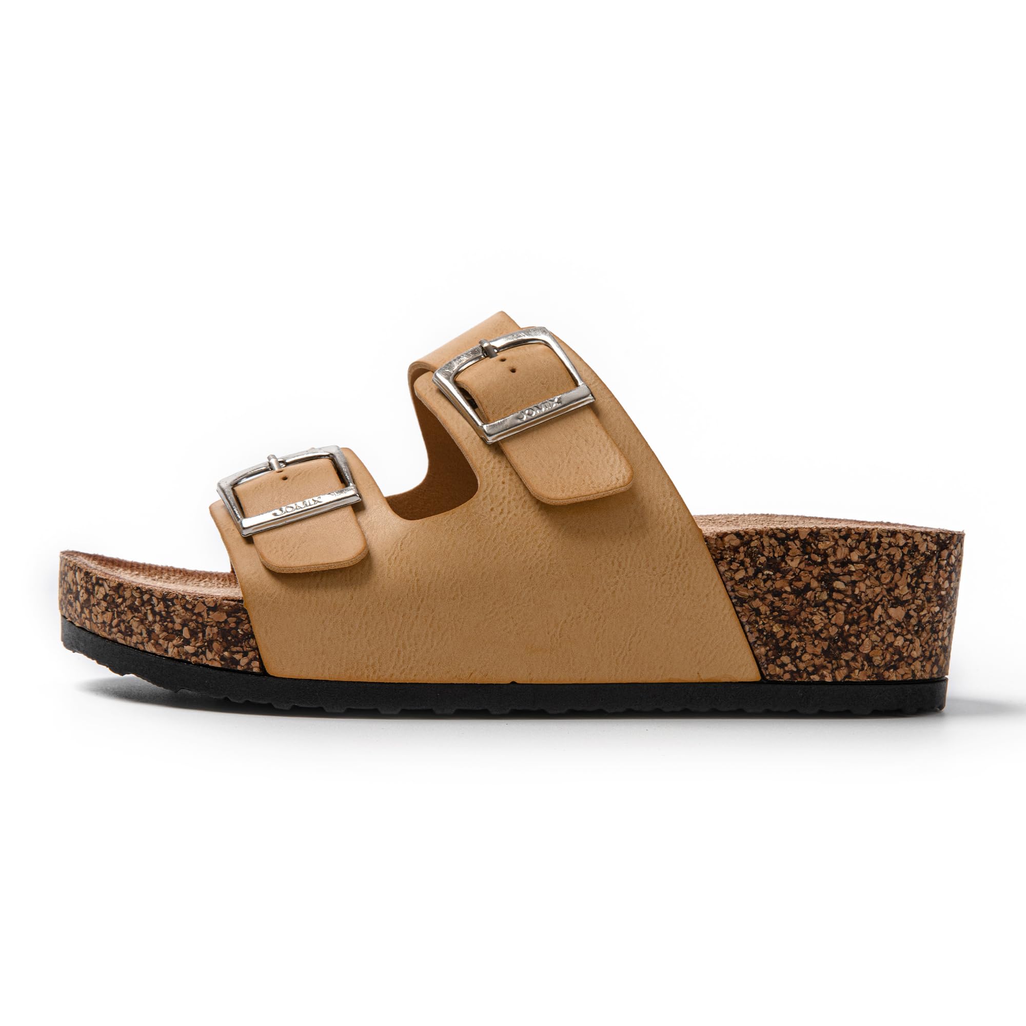 JOMIX Sommer Sandaletten Damen Pantoletten Leder Keilabsatz Sandalen Bequeme Kork Fußbett Meer Pool Strand Outdoor