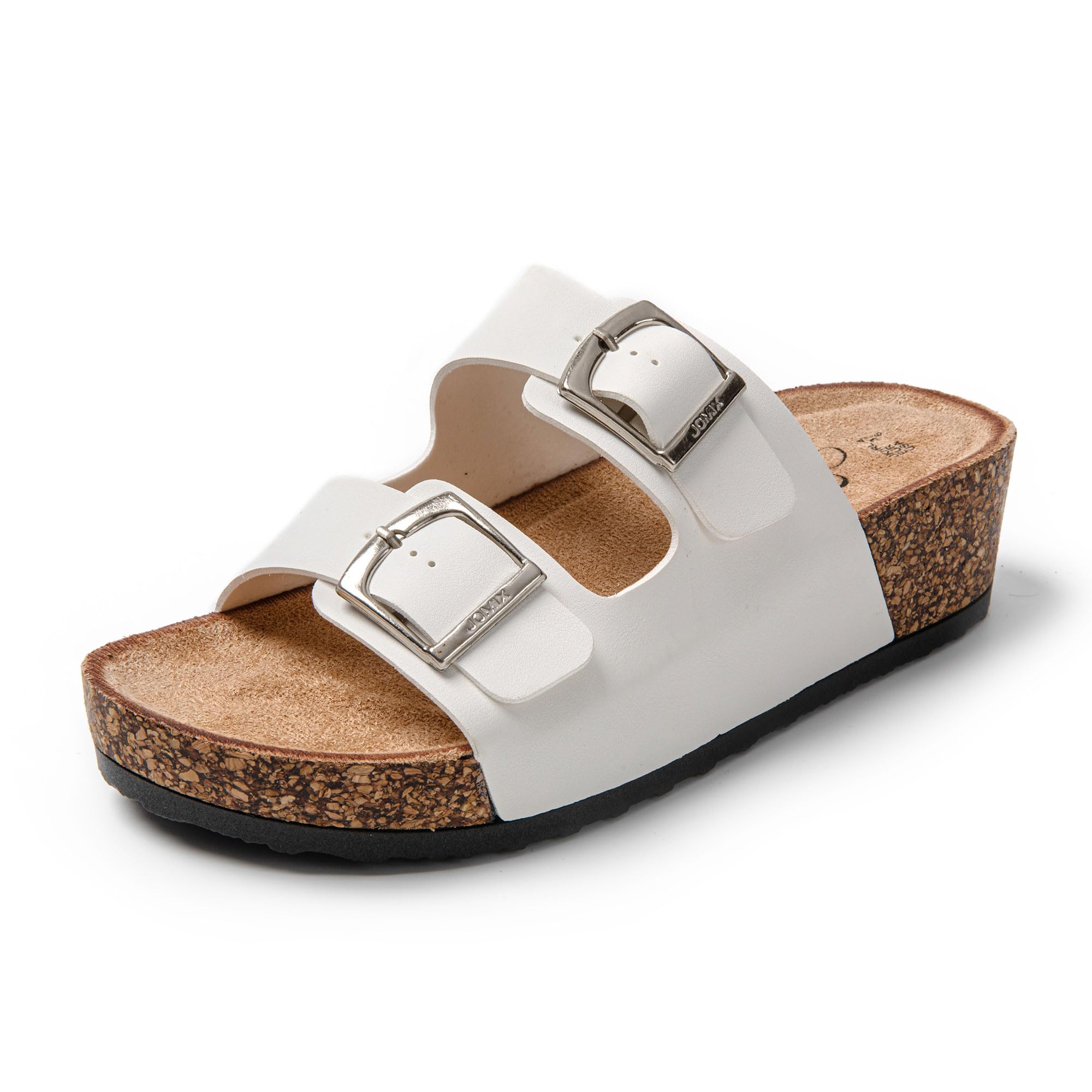 JOMIX Sommer Sandaletten Damen Pantoletten Leder Keilabsatz Sandalen Bequeme Kork Fußbett Meer Pool Strand Outdoor