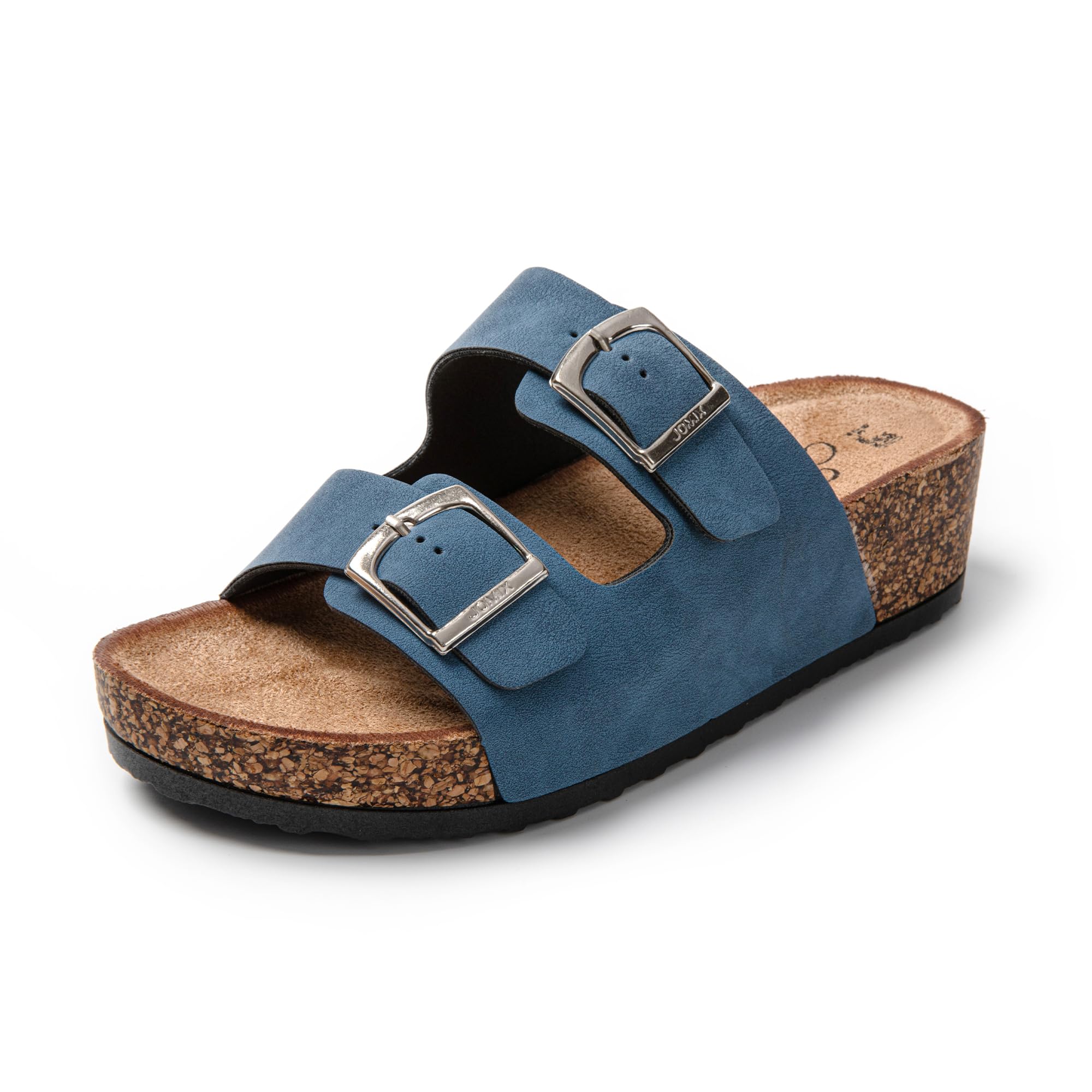JOMIX Sommer Sandaletten Damen Pantoletten Leder Keilabsatz Sandalen Bequeme Kork Fußbett Meer Pool Strand Outdoor