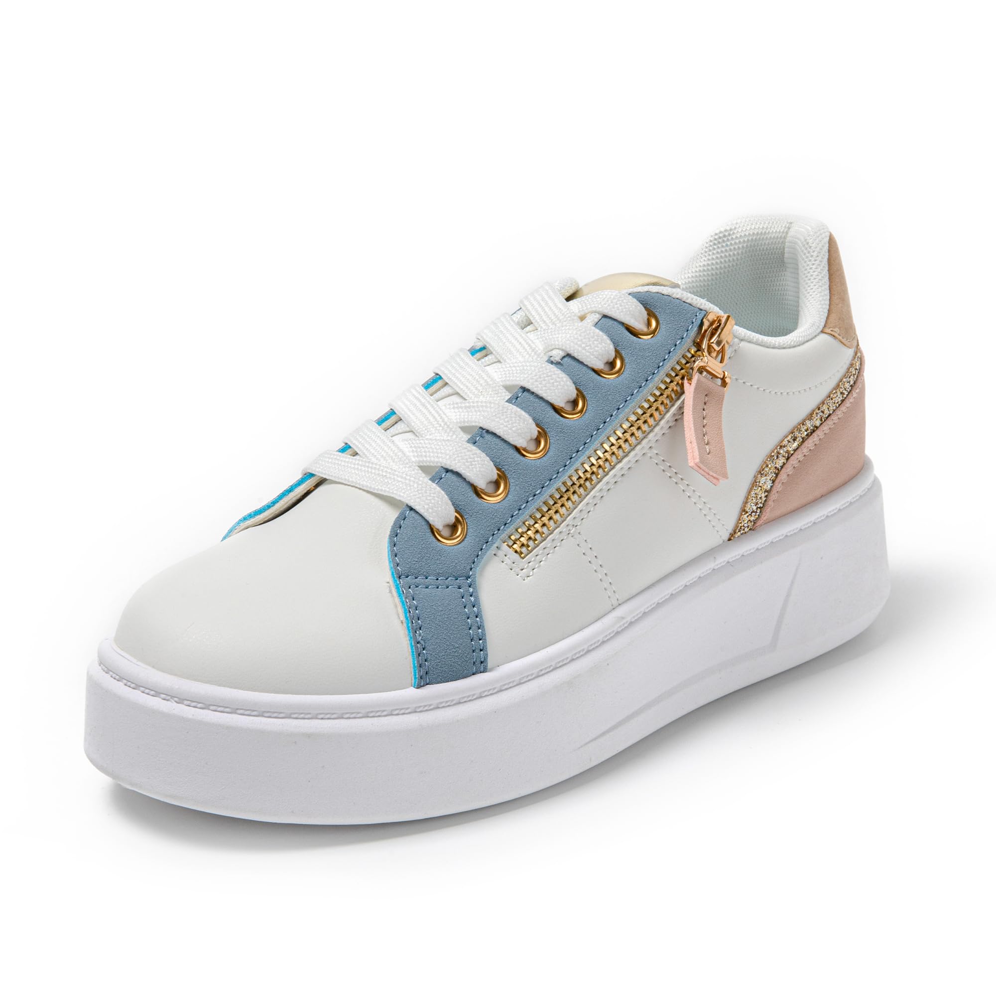 JOMIX Sportschuhe Damen Leicht Leder Platform Sneaker Atmungsaktiv Plateau Laufschuhe Fitness Turnschuhe Wanderschuhe Freizeitschuhe