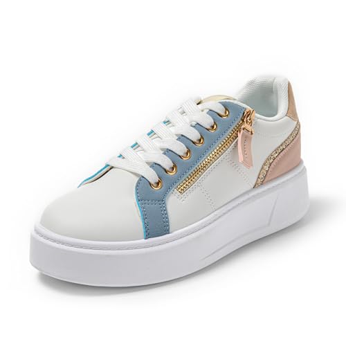 JOMIX Sportschuhe Damen Leicht Leder Platform Sneaker Atmungsaktiv Plateau Laufschuhe Fitness Turnschuhe Wanderschuhe Freizeitschuhe