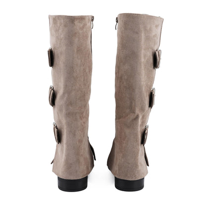 JOMIX Stivali da Donna Invernali in Pelle Scamosciata con Cerniere e Fibbie X24165