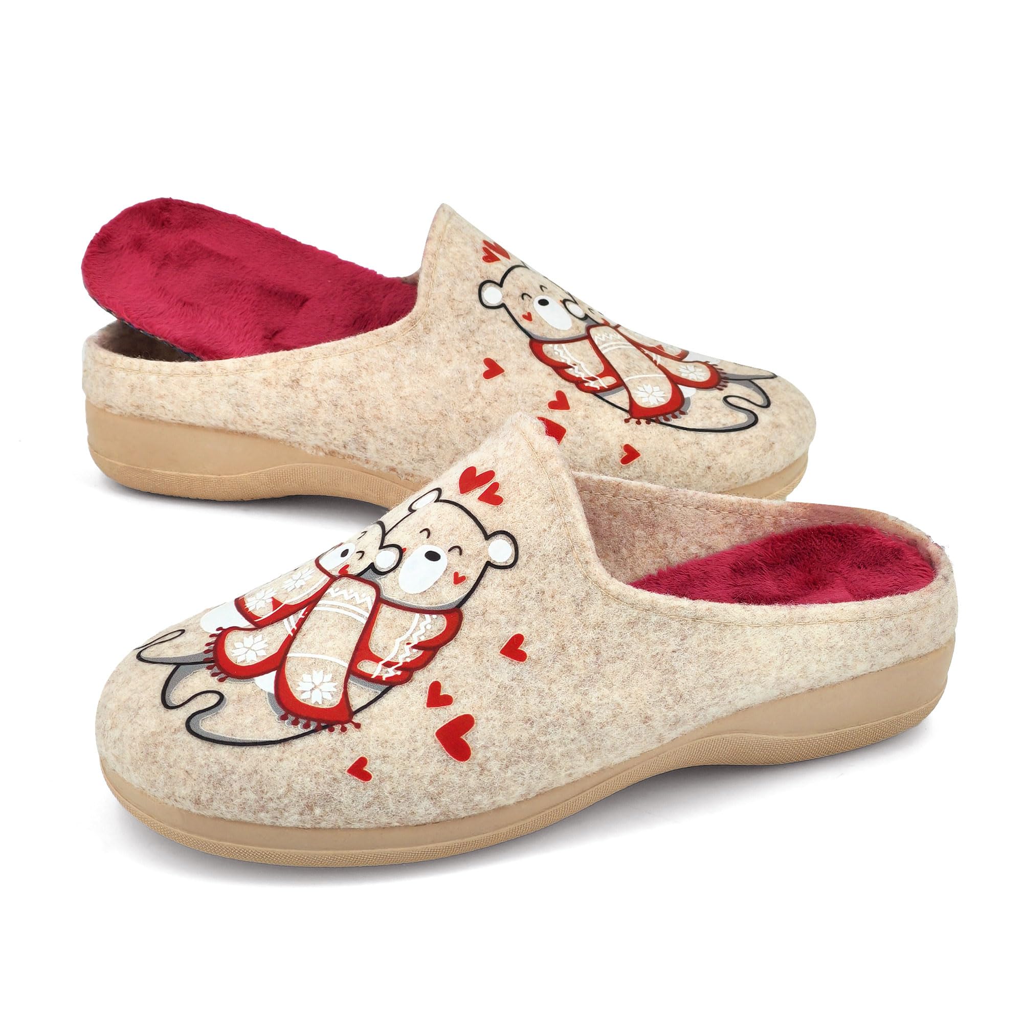 JOMIX Warme Flizpantoffeln Damen Hausschuhe Winter Gefütterte Pantoffeln Plüsch Slippers Rutschfeste Puschen mit Fußbett