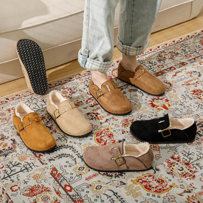 JOMIX Winter Geschlossener Clogs Damen Plüsch Gefüttert Mokassins Warme Hausschuhe Flache Slipper Indoor Outdoor