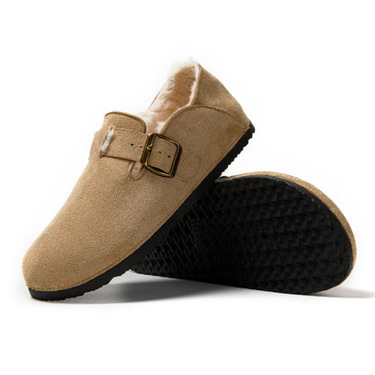 JOMIX Winter Geschlossener Clogs Damen Plüsch Gefüttert Mokassins Warme Hausschuhe Flache Slipper Indoor Outdoor