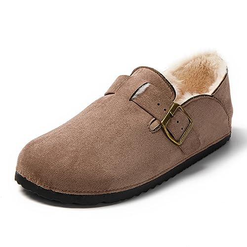 JOMIX Winter Geschlossener Clogs Damen Plüsch Gefüttert Mokassins Warme Hausschuhe Flache Slipper Indoor Outdoor