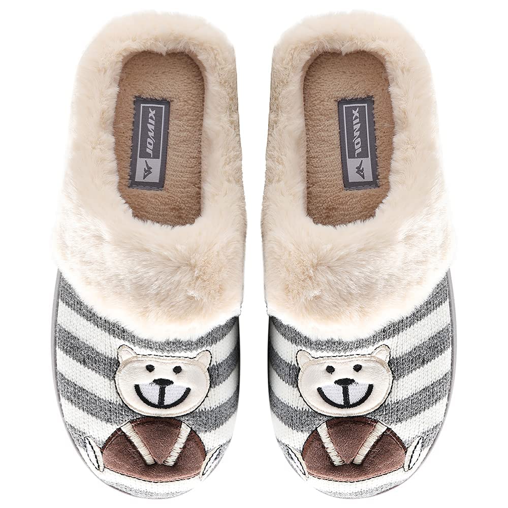 JOMIX Winter Hausschuhe Damen Bären Weiche Pantoffeln Warme Plüsch Gefüttert Puschen Slippers Indoor