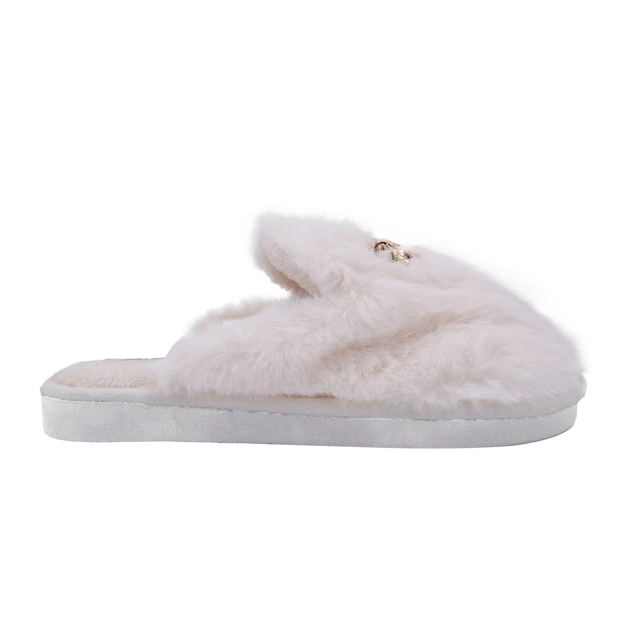 JOMIX Winter Hausschuhe Damen Plüschige Warme Pantoletten Mit Strassschleife Rutschfest und Bequem