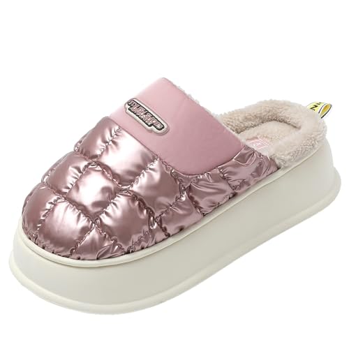 JOMIX Winter Hausschuhe Damen Warme Plüsch Gefüttert Pantoffeln Puff Slippers Plateau Puschen Indoor Outdoor