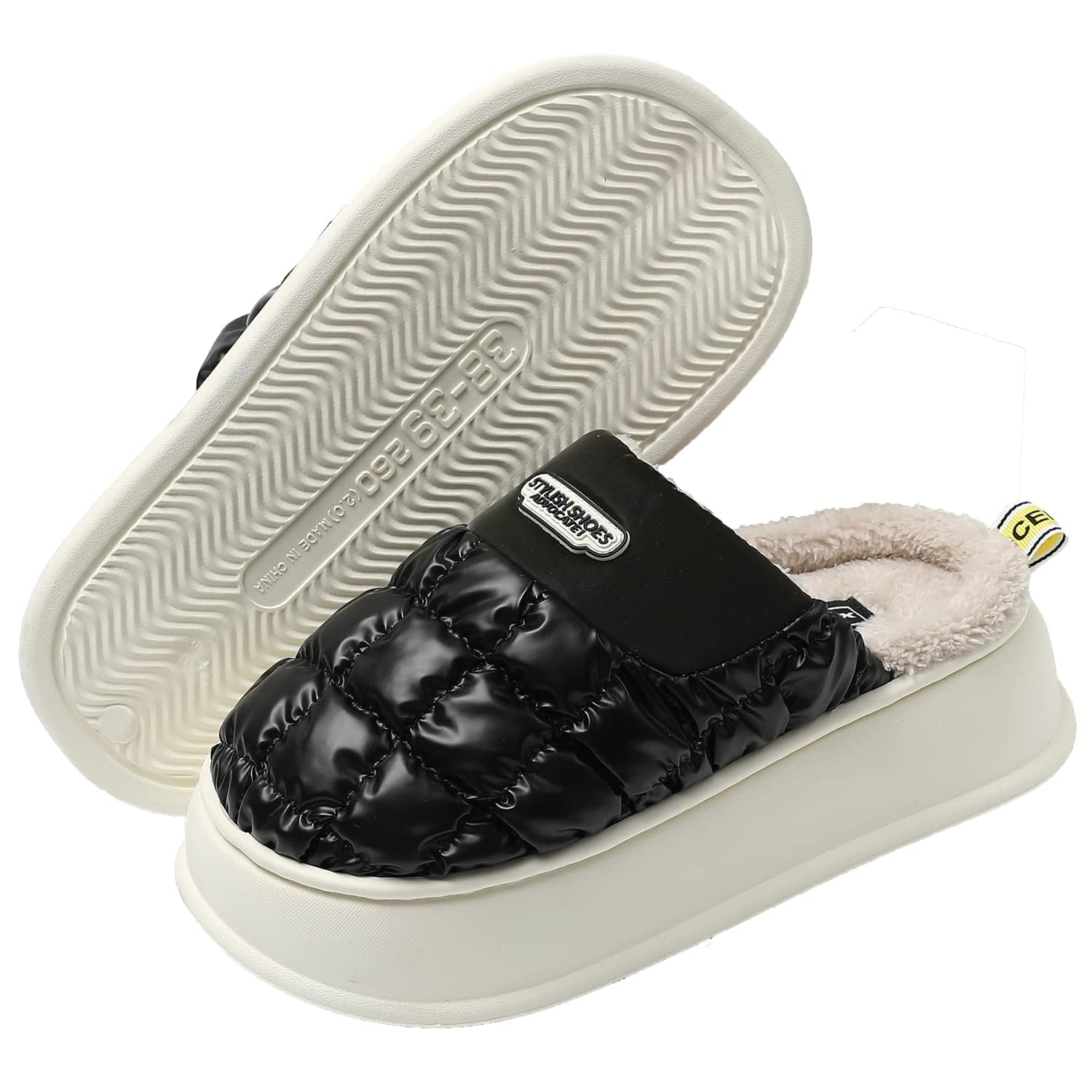 JOMIX Winter Hausschuhe Damen Warme Plüsch Gefüttert Pantoffeln Puff Slippers Plateau Puschen Indoor Outdoor