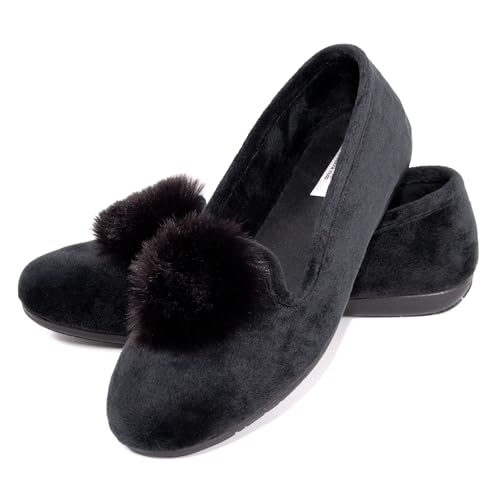 JOMIX Winter Mokassins Damen Elegante Loafers Spanische Warme Plüsch Hausschuhe Slippers Indoor