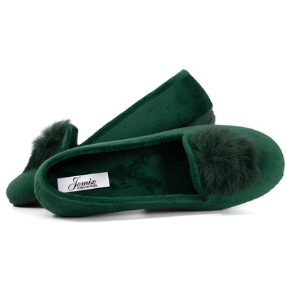 JOMIX Winter Mokassins Damen Elegante Loafers Spanische Warme Plüsch Hausschuhe Slippers Indoor