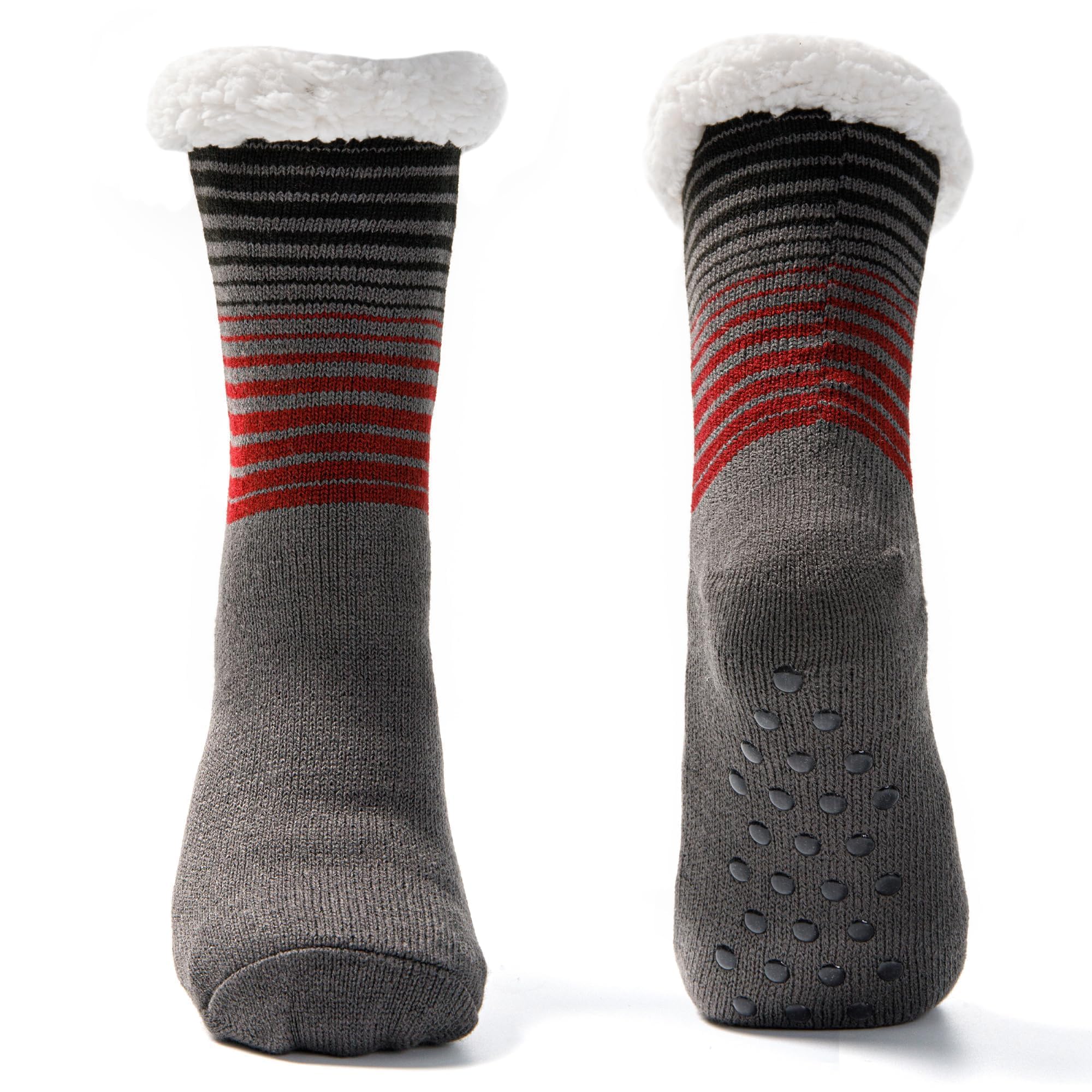 JOMIX Winter Stoppersocken Herren Dicke Socken Rutschfeste Hüttensocken Weihnachts Anti - Rutsch Sohle Gestreifte Flauschige Haussocken Plüschsocken