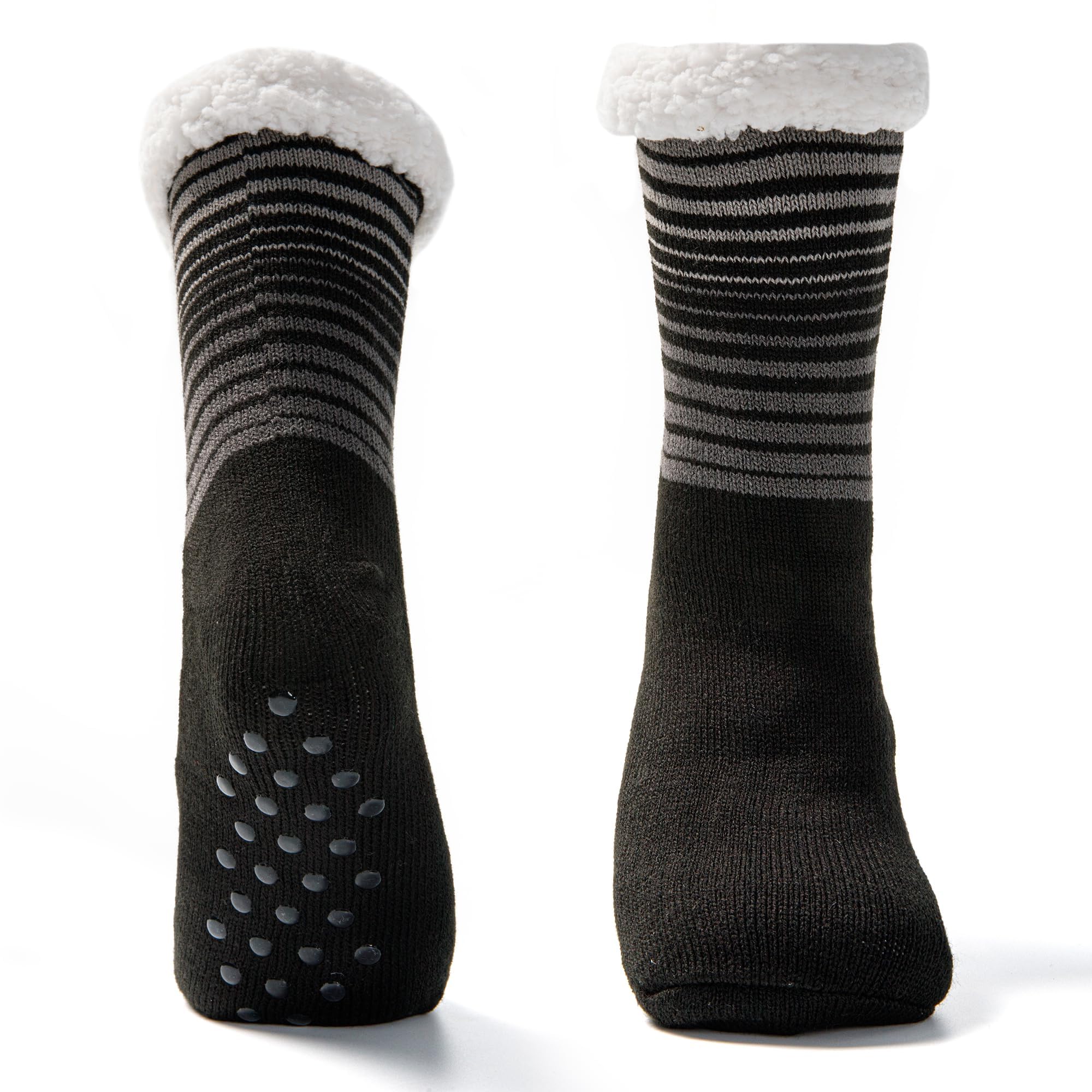 JOMIX Winter Stoppersocken Herren Dicke Socken Rutschfeste Hüttensocken Weihnachts Anti - Rutsch Sohle Gestreifte Flauschige Haussocken Plüschsocken
