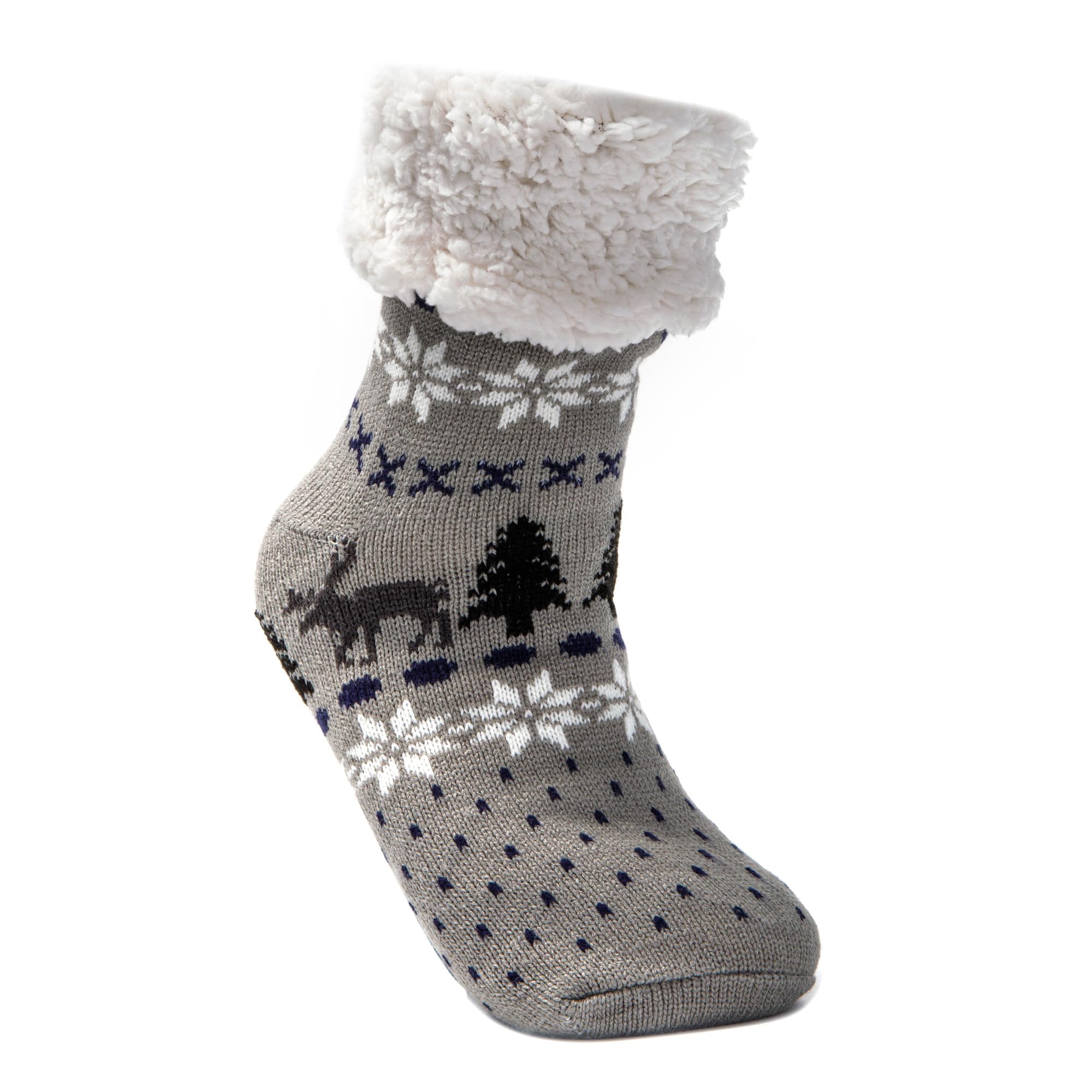 JOMIX Winter Stoppersocken Herren Dicke Socken Rutschfeste Hüttensocken Weihnachts Anti - Rutsch Sohle Gestreifte Flauschige Haussocken Plüschsocken