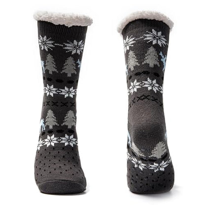 JOMIX Winter Stoppersocken Herren Dicke Socken Rutschfeste Hüttensocken Weihnachts Anti - Rutsch Sohle Gestreifte Flauschige Haussocken Plüschsocken