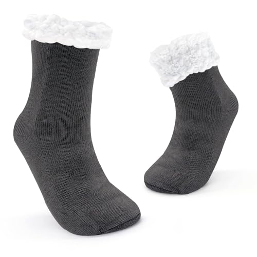 JOMIX Winter Stoppersocken Herren Dicke Socken Rutschfeste Hüttensocken Weihnachts Anti - Rutsch Sohle Gestreifte Flauschige Haussocken Plüschsocken