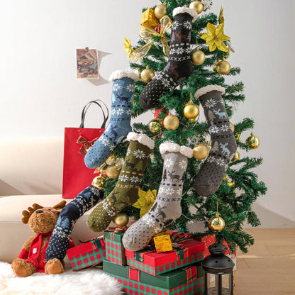 JOMIX Winter Stoppersocken Herren Dicke Socken Rutschfeste Hüttensocken Weihnachts Anti - Rutsch Sohle Gestreifte Flauschige Haussocken Plüschsocken