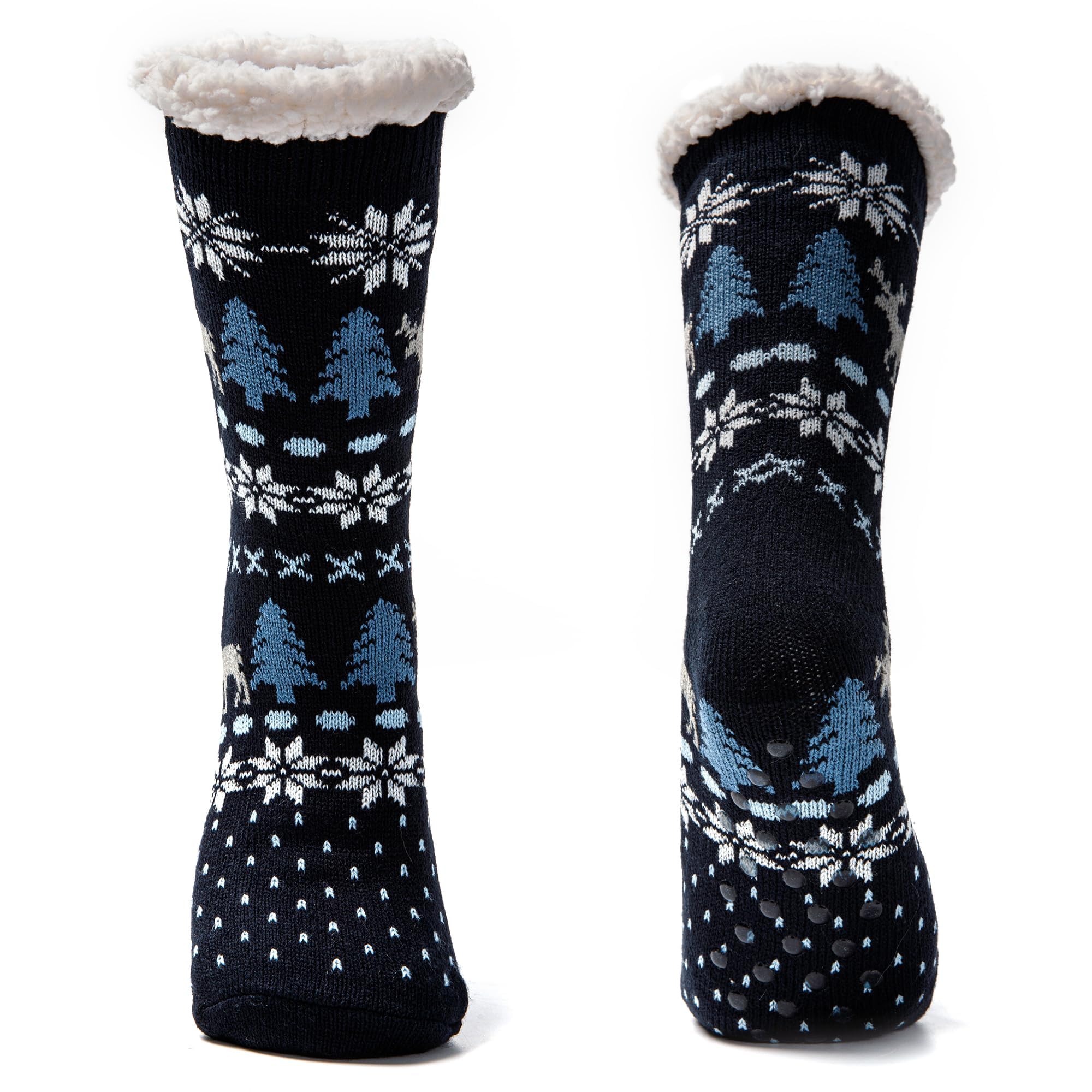 JOMIX Winter Stoppersocken Herren Dicke Socken Rutschfeste Hüttensocken Weihnachts Anti - Rutsch Sohle Gestreifte Flauschige Haussocken Plüschsocken