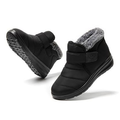 JOMIX Winterschuhe Damen Winterstiefel mit Klettverschluss Warme Hausschuhe Plüsch Wasserdicht Gefüttert Schuhe Rutschfest Outdoor Schuhe Plateau