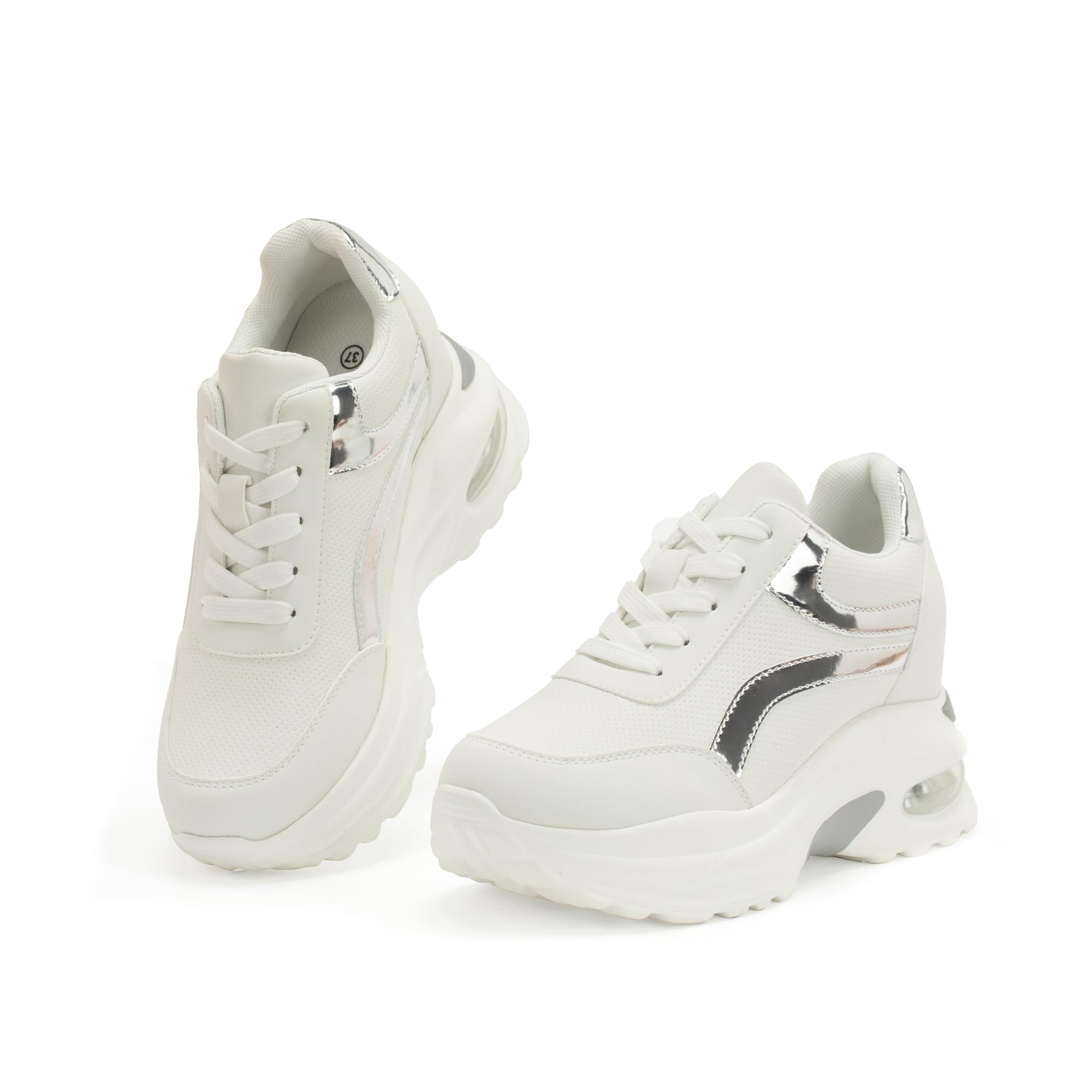 JOMIX Zapatillas Mujer Altas con Amortiguación de Aire Zapatos Depotivos Adultos Elegantes Sneakers con Plataforma Elevada Talla 36 - 41 EU