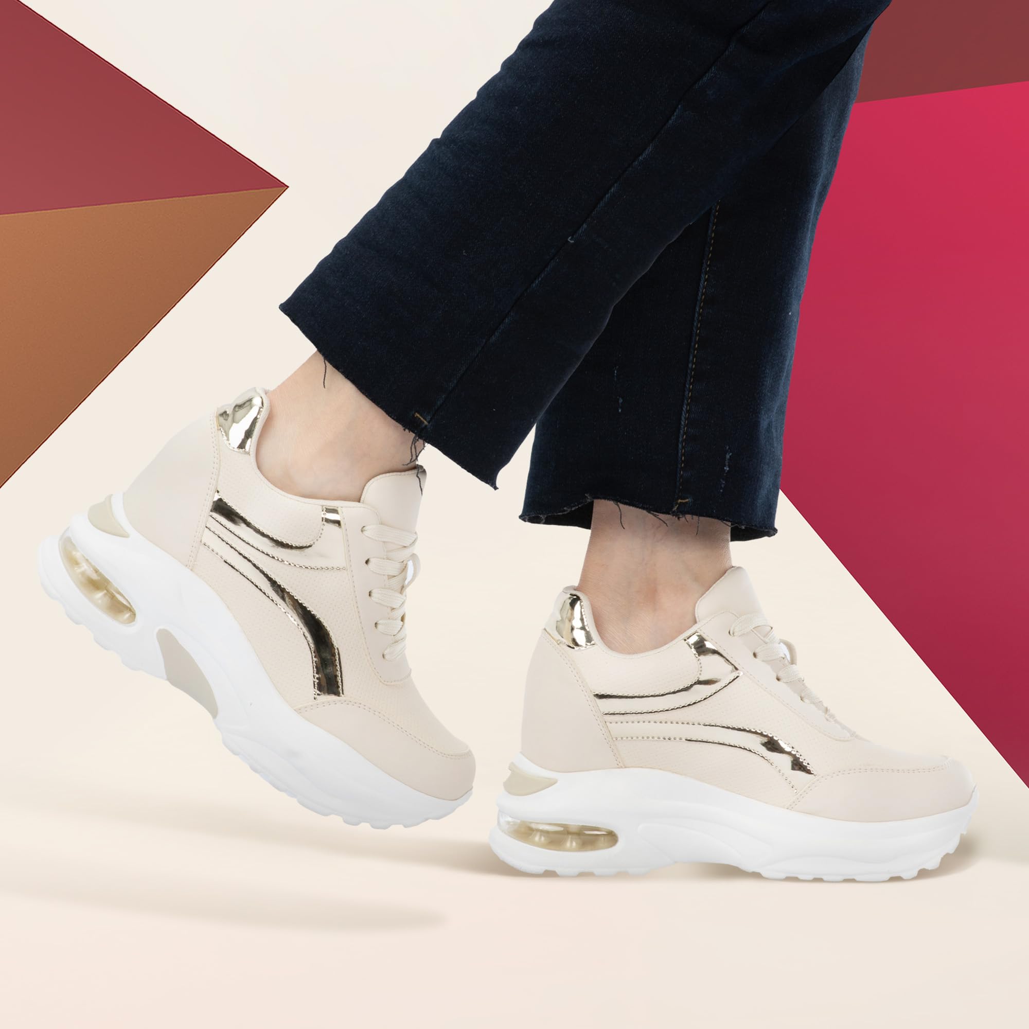 JOMIX Zapatillas Mujer Altas con Amortiguación de Aire Zapatos Depotivos Adultos Elegantes Sneakers con Plataforma Elevada Talla 36 - 41 EU