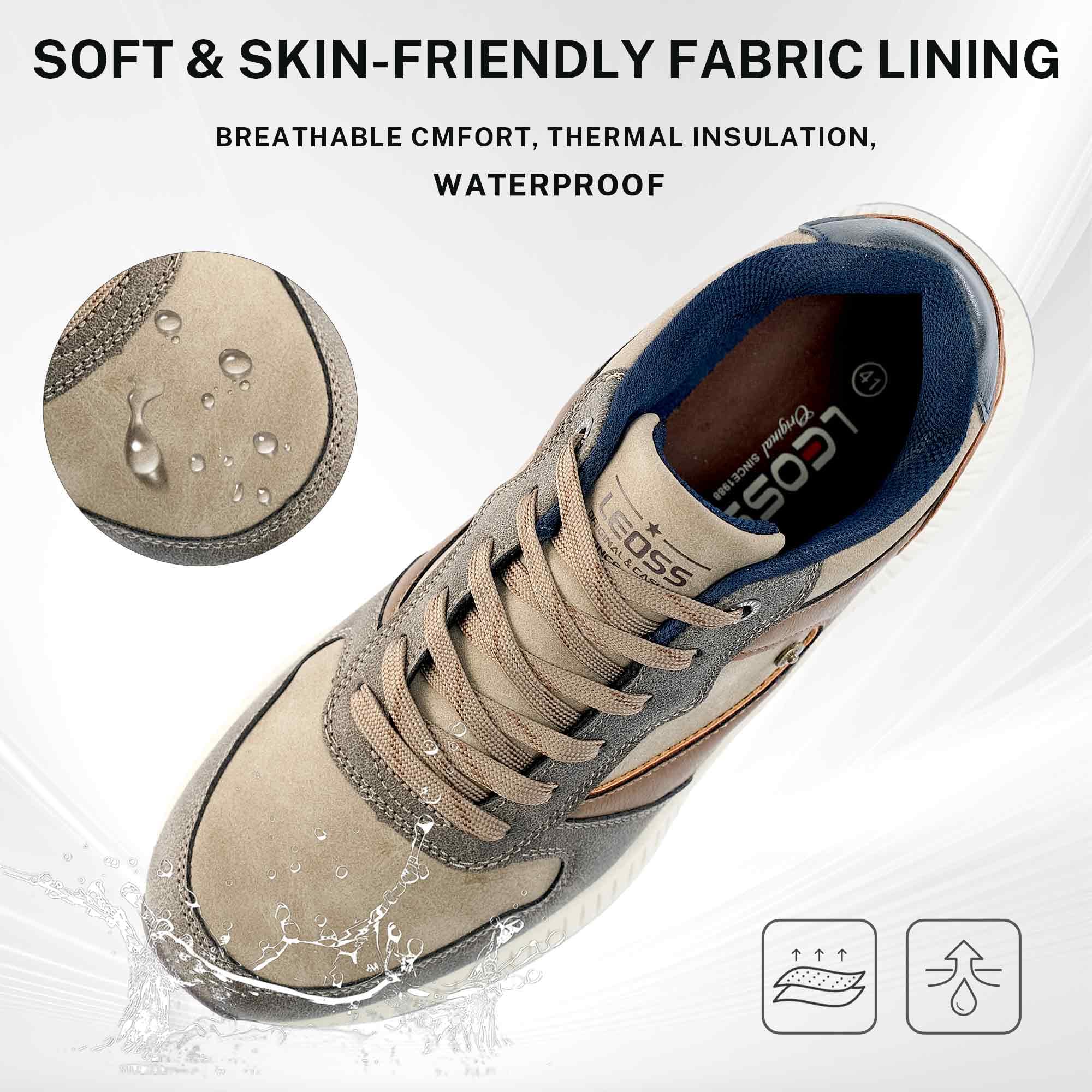 LEOSS ORIGINAL Zapatillas de senderismo para hombre, zapatillas de deporte con cordones, zapatos de calle, zapatos de ocio, zapatos de caminar, zapatos deportivos de piel, antideslizantes