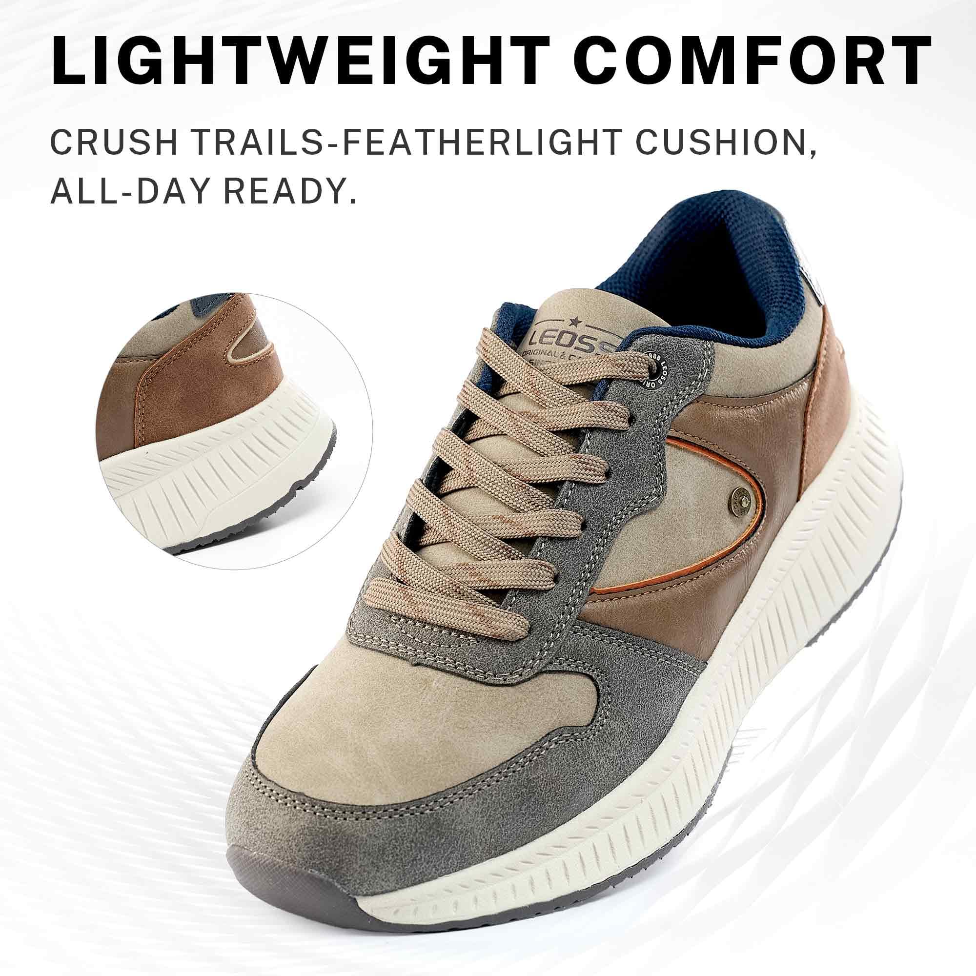 LEOSS ORIGINAL Zapatillas de senderismo para hombre, zapatillas de deporte con cordones, zapatos de calle, zapatos de ocio, zapatos de caminar, zapatos deportivos de piel, antideslizantes