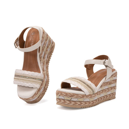 MISSCAI Damen Sandalen mit Absatz Glitzer Plateau Sandals mit Strassstein Sommerschuhe Strand Schuhe Römer Sandalette