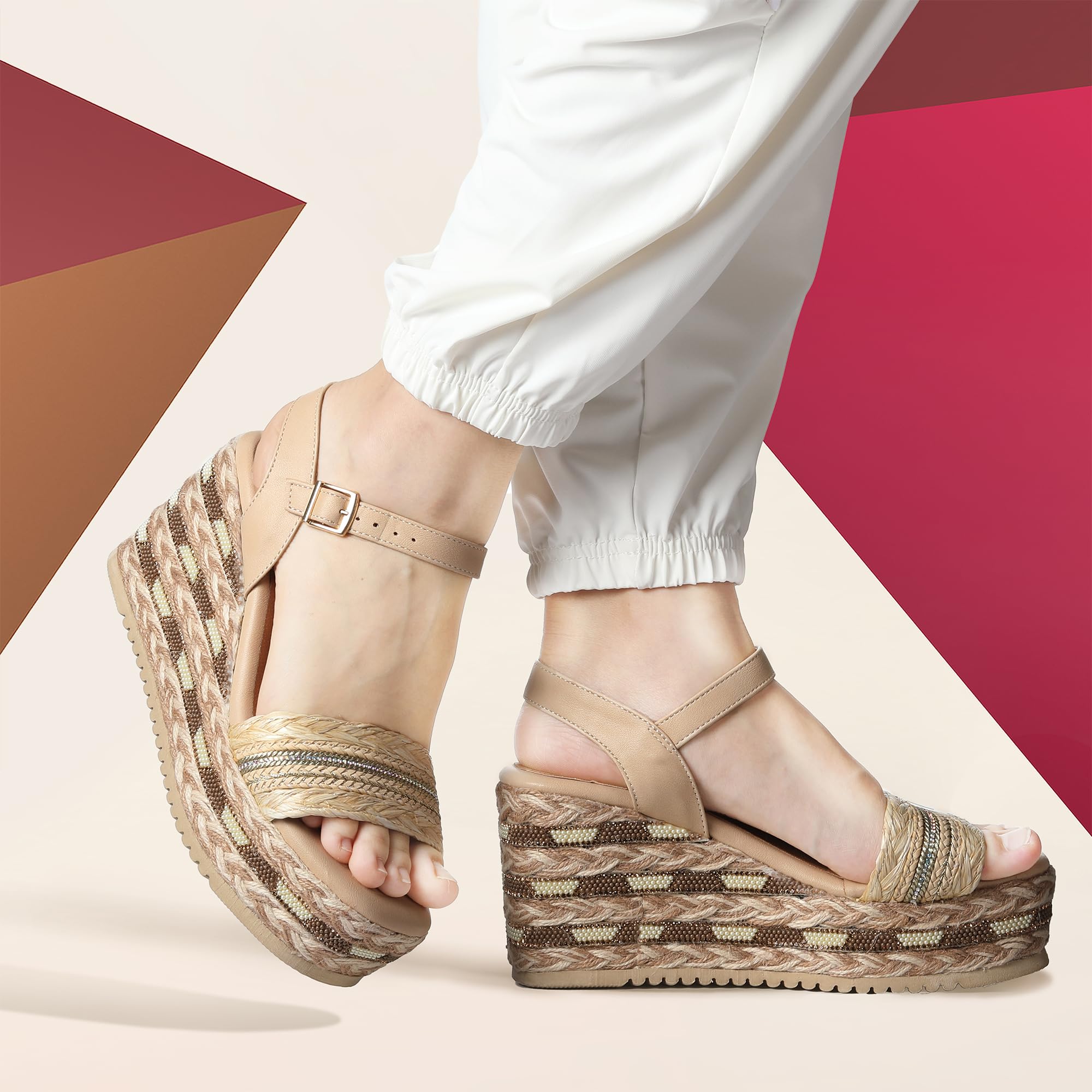 MISSCAI Damen Sandalen mit Absatz Glitzer Plateau Sandals mit Strassstein Sommerschuhe Strand Schuhe Römer Sandalette