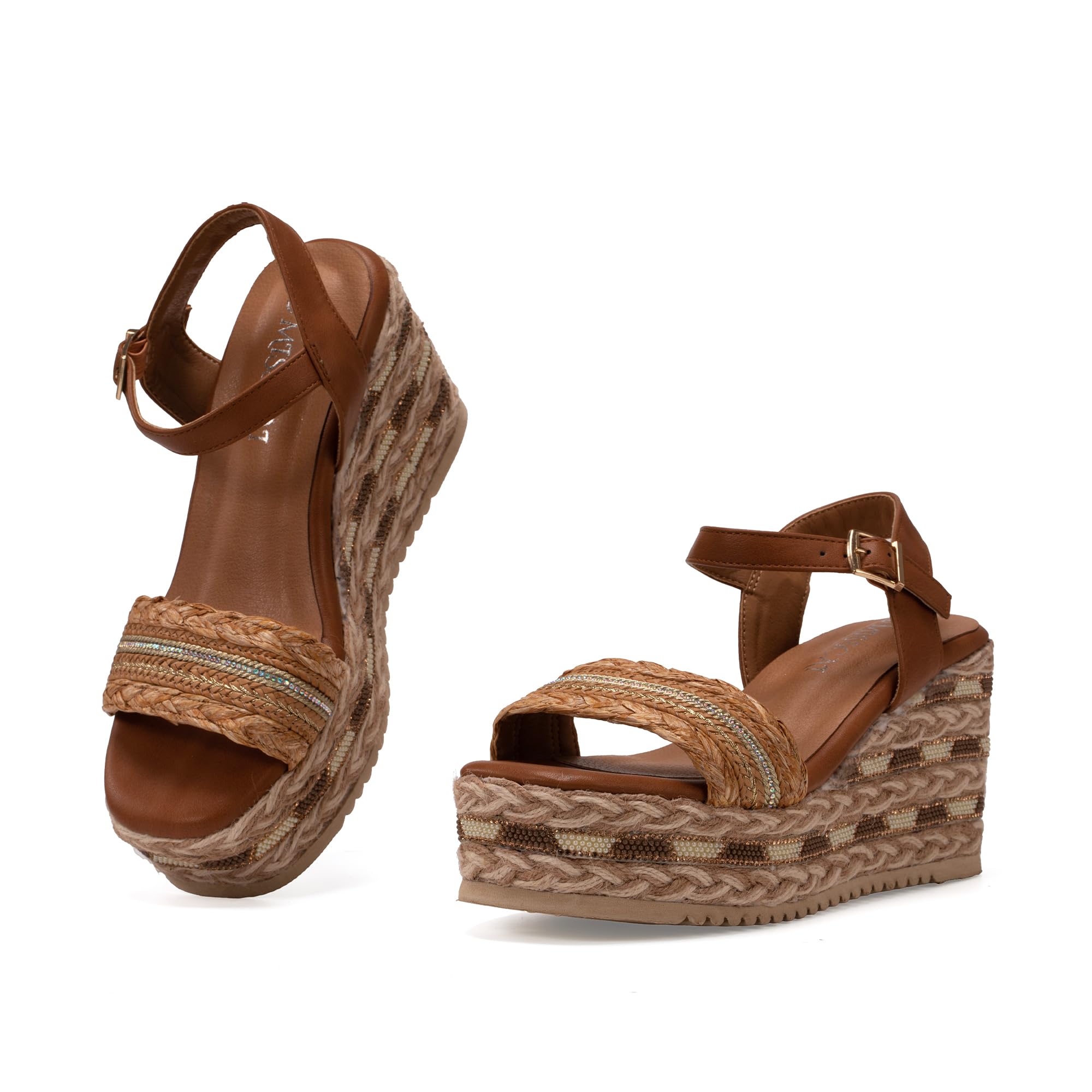 MISSCAI Damen Sandalen mit Absatz Glitzer Plateau Sandals mit Strassstein Sommerschuhe Strand Schuhe Römer Sandalette